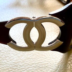 CHANEL Silver CC Logo Emblem Sunglasses BROWN